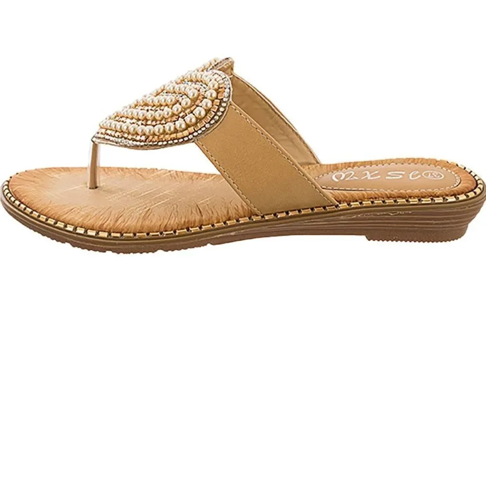 Women’s Round Toe Fashionable Love Diamond Pearl Sandals